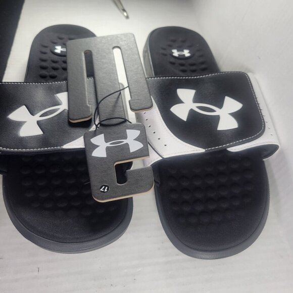 Under Armour Men Insite Pro SL Black & White Adjustable Slide Sandals Size 17 - Picture 3 of 6